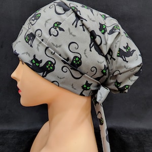 Halloween Trick or Treat Black Cats Comfortable Fit Scrub Cap with Toggle Strap Tie