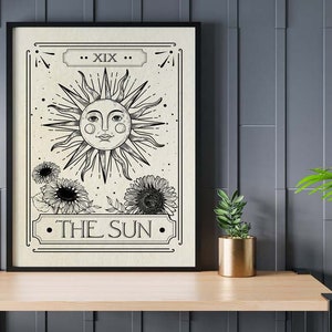 Impresión de la carta del Tarot del Sol, impresiones de pared celestiales, impresión de arte místico, decoración de energía positiva, carteles de astrología, carta del Tarot, impresión celestial
