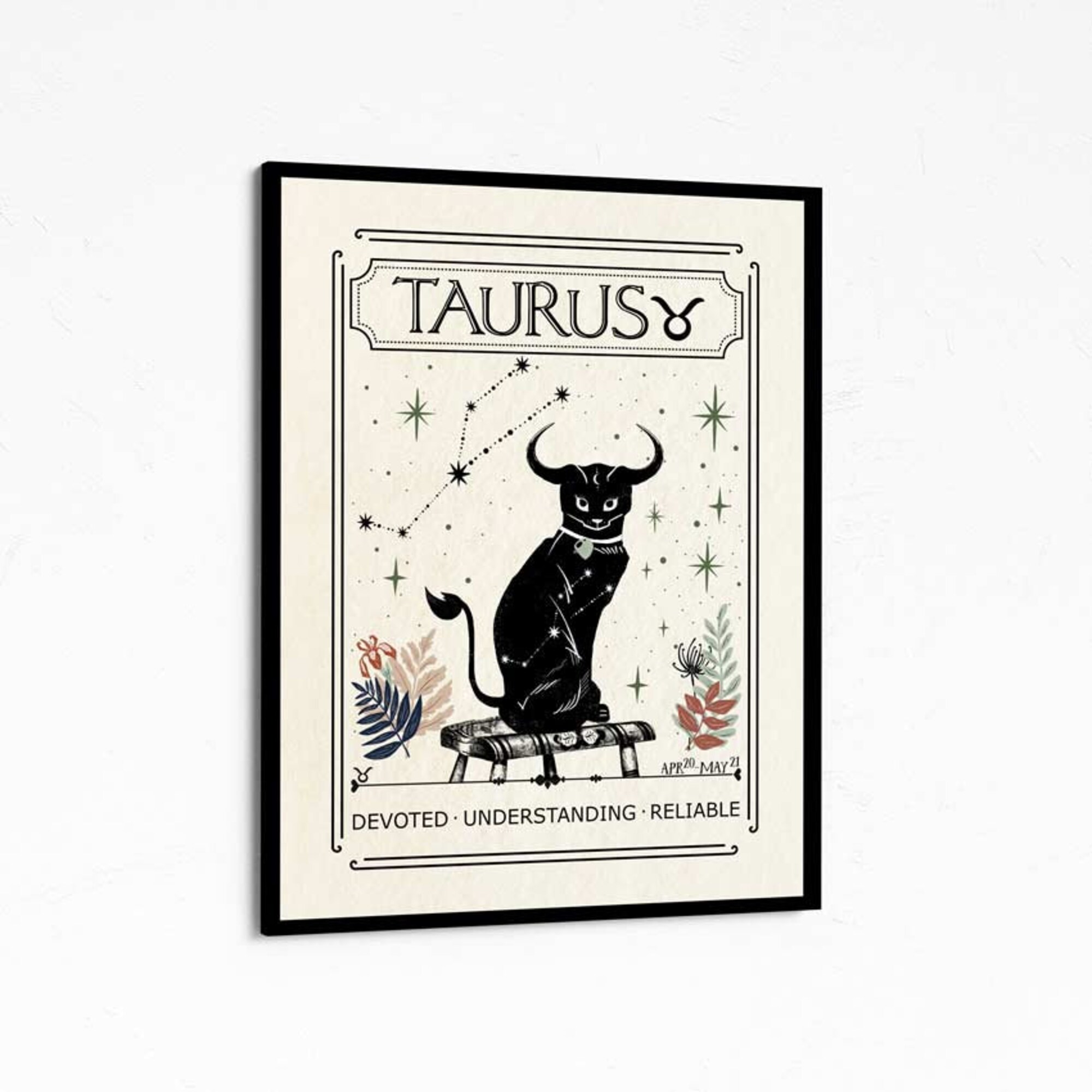 Zodiac Taurus Print, Astrology, Star Sign, Boho Decor, Celestial Print, Mystical Art