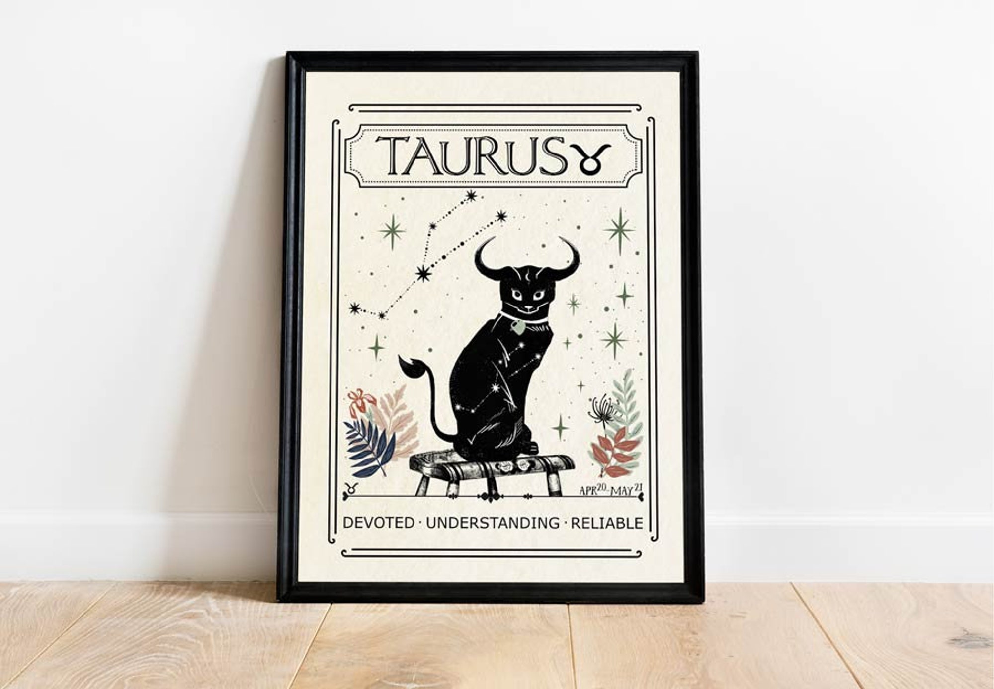 Zodiac Taurus Print, Astrology, Star Sign, Boho Decor, Celestial Print, Mystical Art