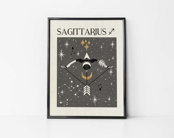 Zodiac Sagittarius Cat Print, Celestial Print, Gift for friend, Birthday, Mystical Art, Tarot Card, Astrology Art, Star Sign, Boho Decor