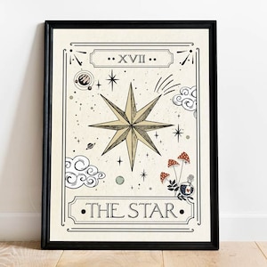 Stampa della carta dei tarocchi della stella, poster di astrologia, carta dei tarocchi, stampe murali celestiali, stampa artistica mistica, arredamento neutro,