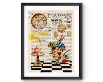 Alice In Wonderland Vintage Book print Decorative Art Book Page Upcycled Page Print Vintage Illustration Print Wall decor Retro Poster 097