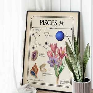 Zodiac Pisces Print, Celestial Print, Gift for friend, Birthday, Astrology Art, Star Sign, Boho Decor, Mystical Art, Tarot Card