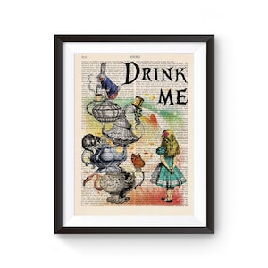 Alice in Wonderland Book Print, Alice Best friend Gift, Alice Wall Decor, Mad hatter, Alice White Rabbit, Nursery Print