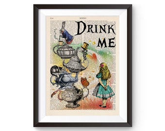 Alice in Wonderland Book Print, Alice Best friend Gift, Alice Wall Decor, Mad hatter, Alice White Rabbit, Nursery Print