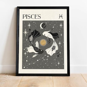 Impression zodiaque poissons, art mystique, carte de tarot, impression céleste, cadeau pour ami, anniversaire, art astrologique, signe astrologique, déco bohème