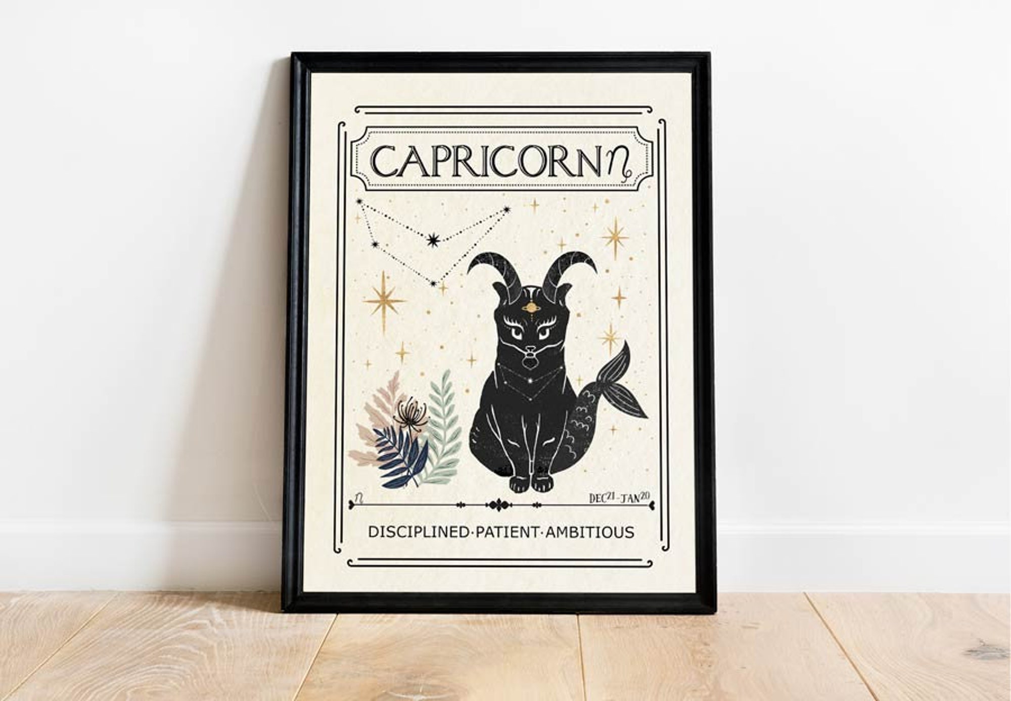 Zodiac Capricorn Print Astrology Star Sign Celestial Mystical Art