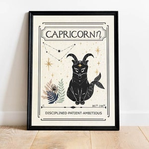 Sterrenbeeld Steenbok afdrukken astrologie sterrenbeeld hemelse mystieke kunst, verjaardagscadeau voor vriend, tarotkaart Boho decor neutraal decor