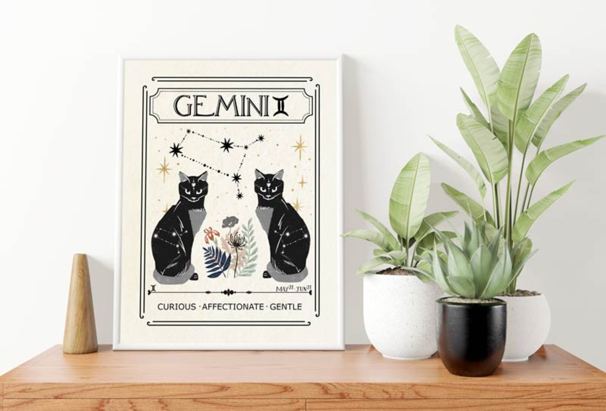 Zodiac Gemini Print, Astrology, Star Sign, Boho Decor, Celestial Print, Mystical Art
