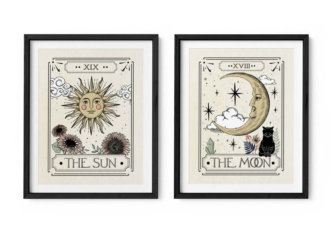 The Sun and the Moon Tarot Card Print Set of 2 for Cosmic Inspiration ...