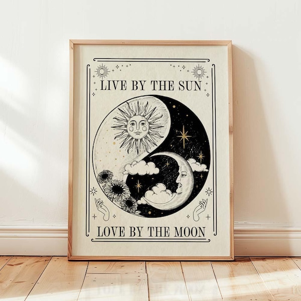 En direct près du soleil, amour de la lune, impressions murales célestes, impression d'art mystique, décoration neutre, affiches d'astrologie, carte de tarot, art bohème