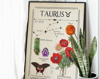 Astrology Art, Zodiac Taurus Print, Celestial Mystical Art, Gift for friend, Star Sign, Birthday Gift