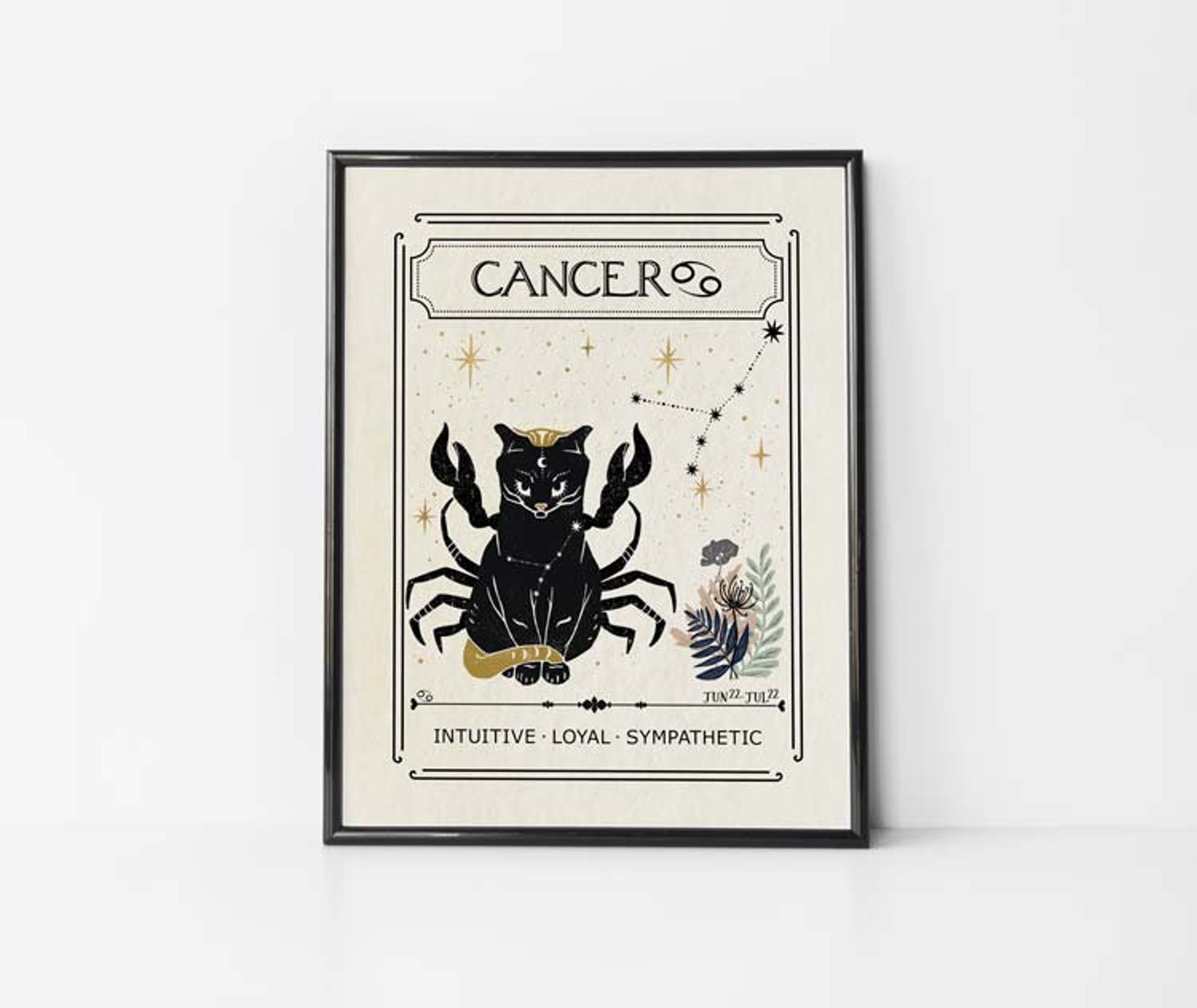Zodiac Cancer Cat Print, Celestial Print, Mystical Art, Tarot Card, Astrology Art, Star Sign, Boho Decor