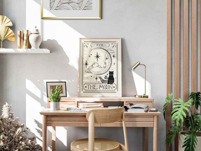 The Moon Tarot Card Print, Celestial Home Decor, Mystical Wall Art, Neutral Decor, Astrology Posters, Tarot Card, Celestial Print image 7