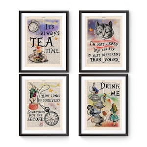 Alice in Wonderland Print Set of 4 Alice Quotes Alice decorations Gift Set Alice Wall Decor Best Friend Gift