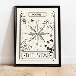 Stampa della carta dei tarocchi della stella, stampe murali celestiali, stampa artistica mistica, decorazioni neutre, poster di astrologia, carta dei tarocchi, stampa celeste