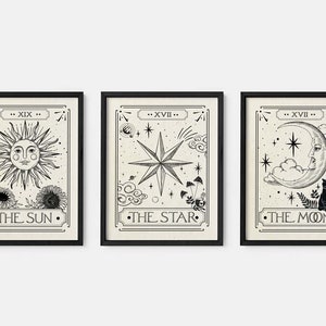 3er Set Die Sonne Der Mond Der Stern Tarot Karten Druck, Celestial Wall Prints, Mystisch, Neutral Dekor, Astrologie Poster, Tarot Karte Kunst
