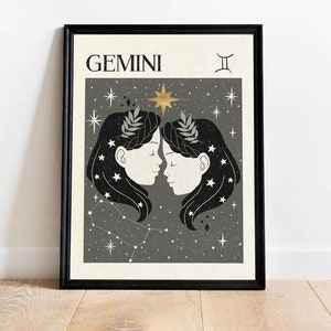 Sternzeichen Zwillinge Druck, Geschenk für Freund, Geburtstag, Astrologie, Sternzeichen, Boho Dekor, Celestial Print, Mystische Kunst, Neutral Dekor, Tarot Karte