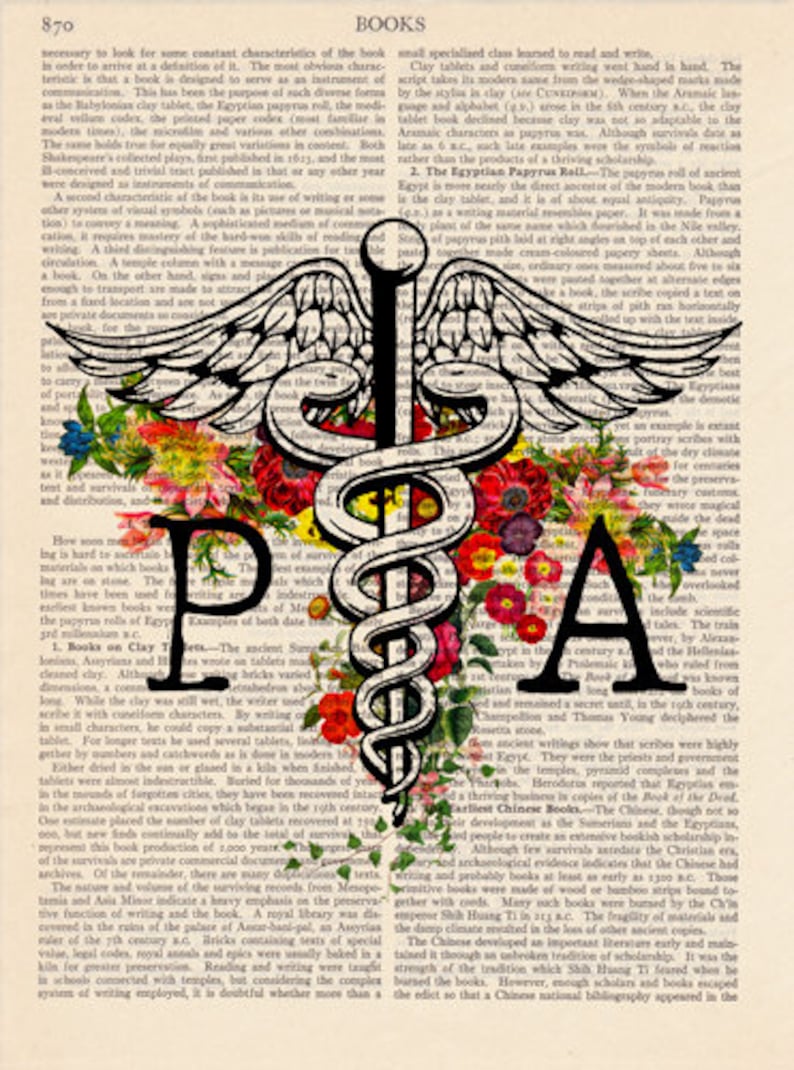 Physician Assistant Caduceus Medical Symbol Vintage Book Print Decorative Art Page Retro Poster Illustration Gift 153 image 5