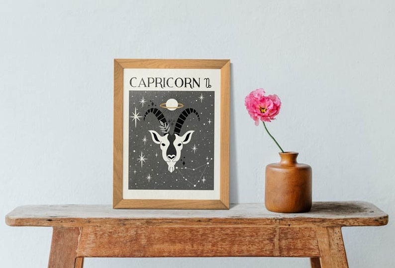 Zodiac Capricorn Print, Mystical Art, Tarot Card, Celestial Print, Gift for friend, Birthday Gift, Astrology Art, Star Sign, Boho Decor image 7