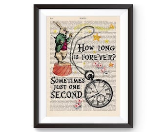Alice In Wonderland Illustration gift for best friend Print Alice In Wonderland white Rabbit Print, Alice Forever Quote Art