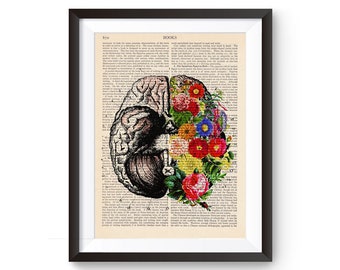 Flowers Brain Vintage Book Print Art Wall decor Wall Art Decorative Art Book Page Retro Poster Vintage Illustration Gift Poster 016