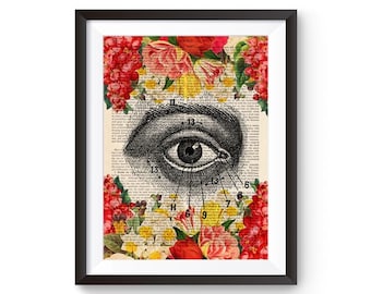 Impresión de anatomía ocular con flores, ideal como regalo para oftalmólogo, oftalmólogo, optometrista o para óptica, eyeball Optometry Art