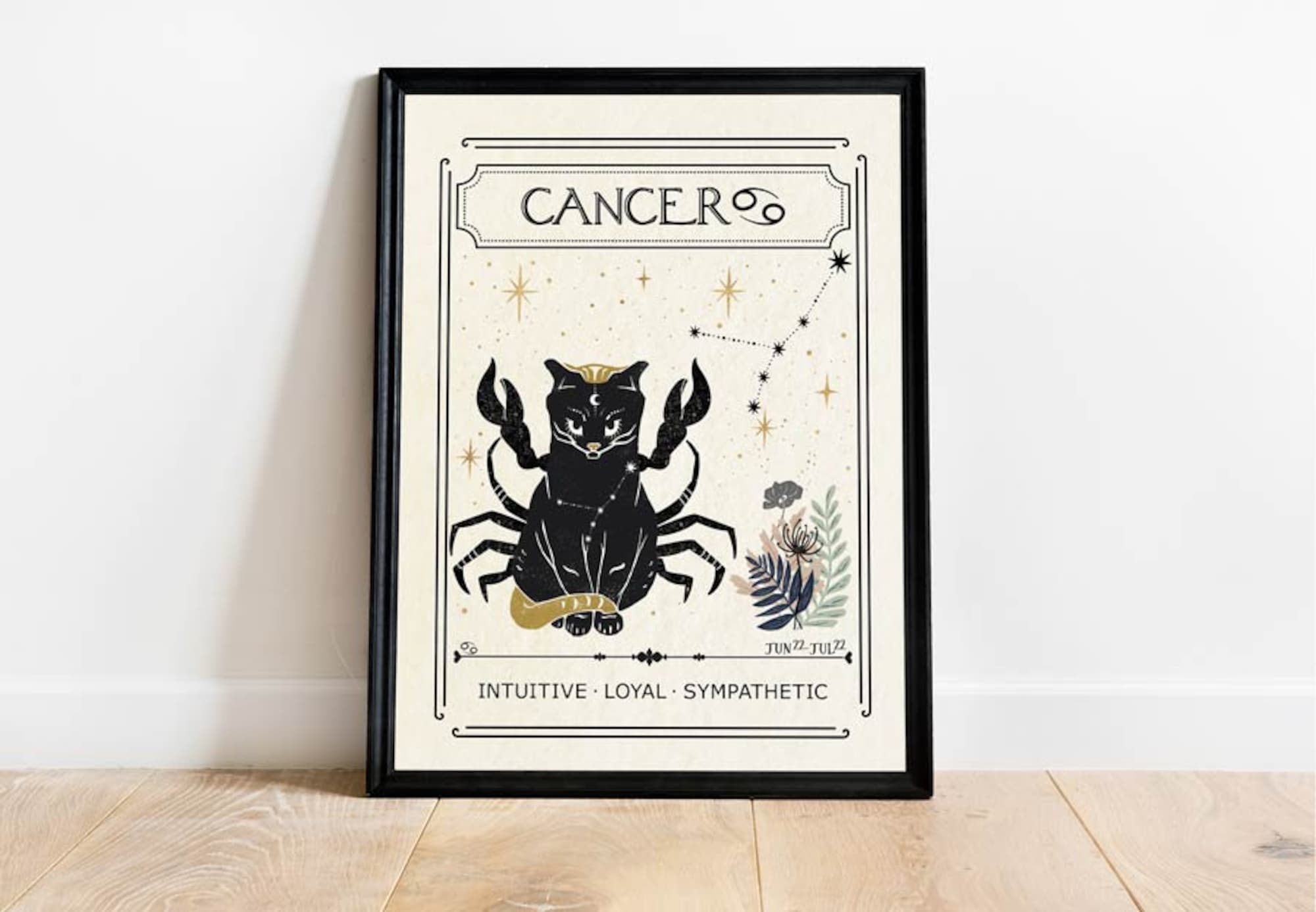 Zodiac Cancer Cat Print, Celestial Print, Mystical Art, Tarot Card, Astrology Art, Star Sign, Boho Decor