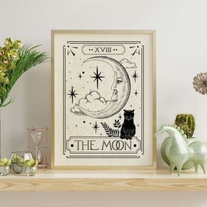The Moon Tarot Card Print, Celestial Home Decor, Mystical Wall Art, Neutral Decor, Astrology Posters, Tarot Card, Celestial Print image 5