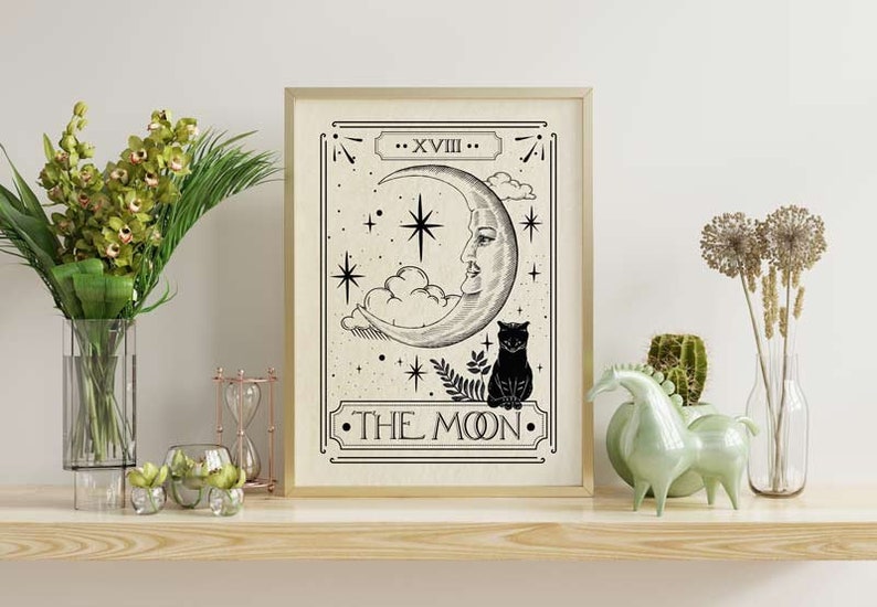 The Moon Tarot Card Print, Celestial Home Decor, Mystical Wall Art, Neutral Decor, Astrology Posters, Tarot Card, Celestial Print image 5