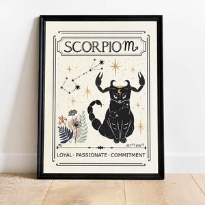 Stampa zodiacale Scorpione, stampa celeste, regalo per amico, idea regalo di compleanno, arte astrologica, segno zodiacale, arredamento boho, arte mistica, carta dei tarocchi
