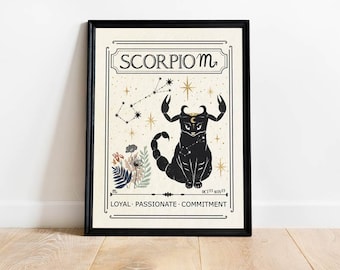 Zodiac Scorpio Print, Celestial Print, Gift for friend, Birthday gift idea, Astrology Art, Star Sign, Boho Decor, Mystical Art, Tarot Card