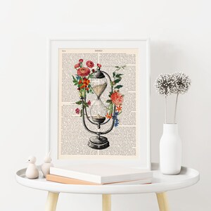 Hourglass Print, Vintage Flowers, Sand Clock, Sand Hourglass, Antique Hourglass image 6
