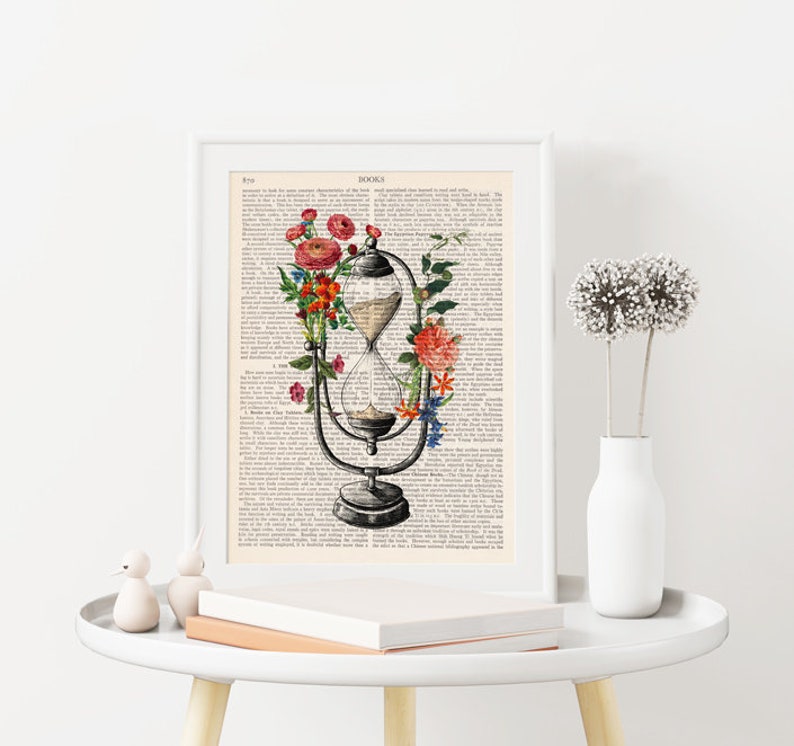 Hourglass Print, Vintage Flowers, Sand Clock, Sand Hourglass, Antique Hourglass image 6