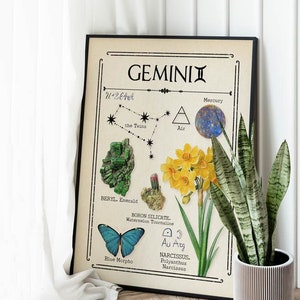 Impresión del zodíaco Géminis, impresión celestial, arte místico, decoración neutra bohemia, carta del tarot, regalo para un amigo, regalo de cumpleaños, astrología, signo del zodíaco