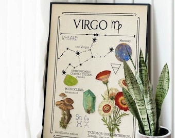 Zodiac Virgo Print, Mystical Art, Neutral Decor, Tarot Card, Astrology, Star Sign, Boho Decor, Celestial Print, Gift for friend, Birthday