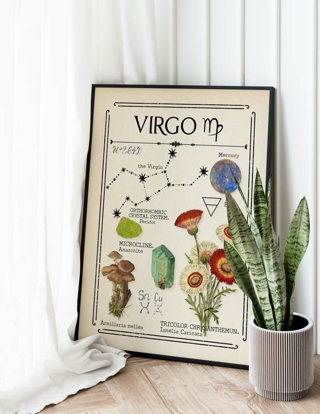 Zodiac Virgo Print, Mystical Art, Neutral Decor, Tarot Card