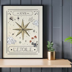 Stampa di carte dei tarocchi L'etoile, poster di astrologia delle stelle, carte dei tarocchi, stampe da parete celestiali, stampa d'arte mistica, decorazioni neutre