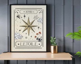 L'etoile Tarot Card Print, The Star Astrology Posters, Tarot Card, Celestial Wall Prints, Mystical Art Print, Neutral Decor