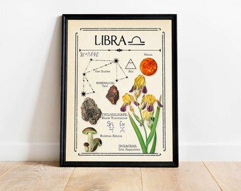Vintage Waage Sternzeichen Druck, Botanische Astrologie Wandkunst, Cottagecore Witchy Zimmer Dekor, Sternzeichen Konstellation Poster, Einzigartiges Waage Geschenk