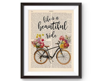 Impresión de bicicleta con flores, arte de bicicleta, arte de pared de bicicleta, arte de bicicleta vintage, decoración de oficina de mujeres