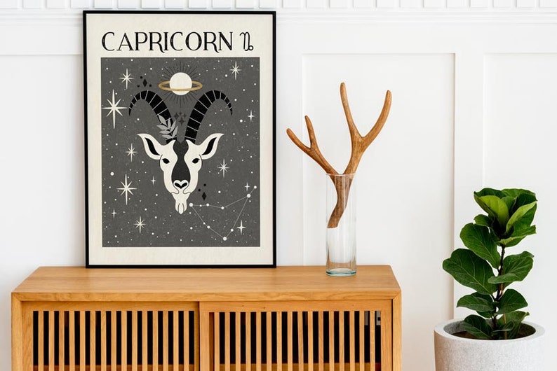 Zodiac Capricorn Print, Mystical Art, Tarot Card, Celestial Print, Gift for friend, Birthday Gift, Astrology Art, Star Sign, Boho Decor image 5