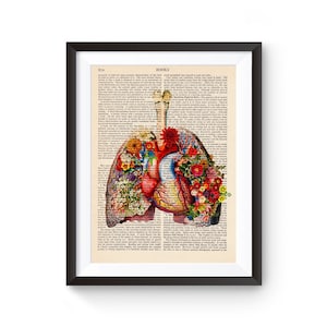 Heart Print, Lung Illustration, Office decor, Doctor Gift, Medical School, Human anatomy art, Vintage Illustration, Graduation Gift