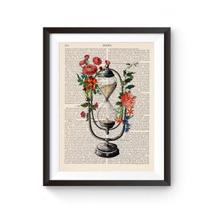 Hourglass Print, Vintage Flowers, Sand Clock, Sand Hourglass, Antique Hourglass image 3