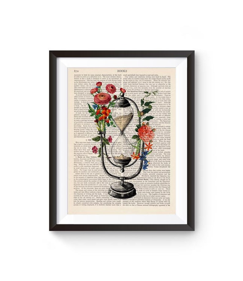 Hourglass Print, Vintage Flowers, Sand Clock, Sand Hourglass, Antique Hourglass image 3