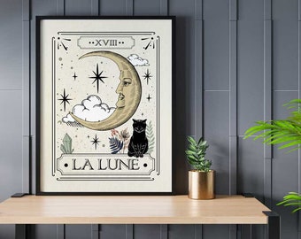 La Lune Tarot Card Wall Print for Spiritual Guidance and Inspiration The Moon Mystical Astrology Art Print