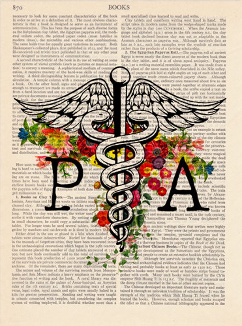 Physician Assistant Caduceus Medical Symbol Vintage Book Print Decorative Art Page Retro Poster Illustration Gift 153 image 2