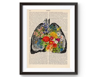 Anatomy print, Medical poster Vintage Illustration - Lungs Flowers - Wall decor Decorative Art Book Page Retro Poster Vintage Book print 025