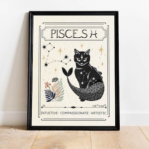 Stampa Zodiaco Pesci, Arte Mistica, Carta dei Tarocchi, Stampa Celeste, Regalo per Amico, Compleanno, Arte Astrologica, Segno Zodiacale, Arredamento Boho